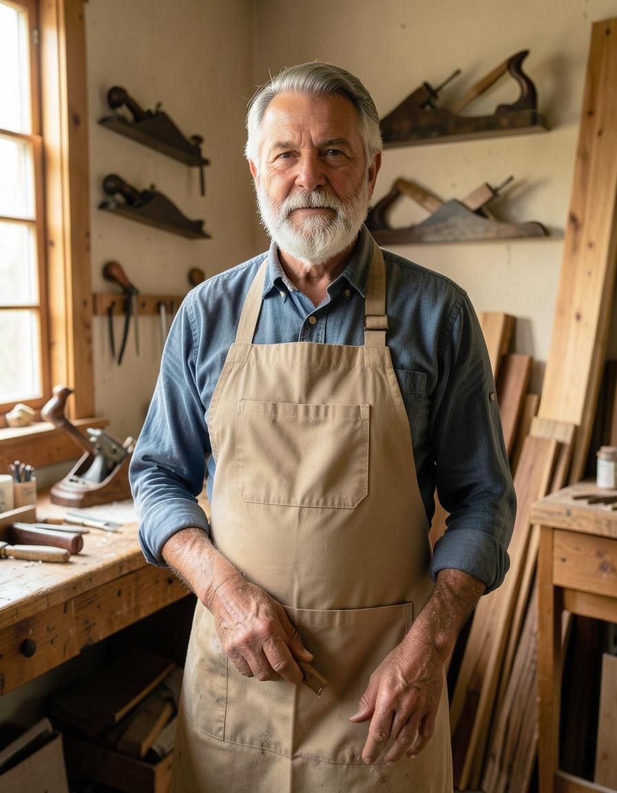 Tom Hartwell in the workshop with antique planes