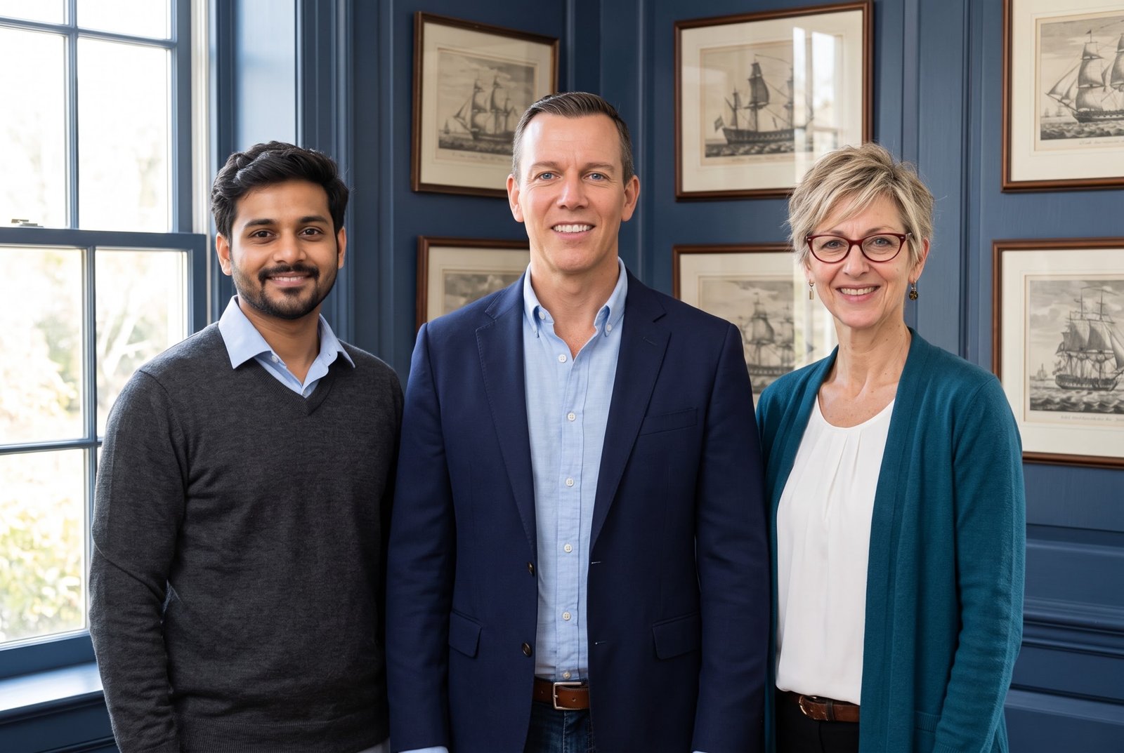 Michael Flynn with Rhona Schaefer and Vijay Kumar of Bay House Digital