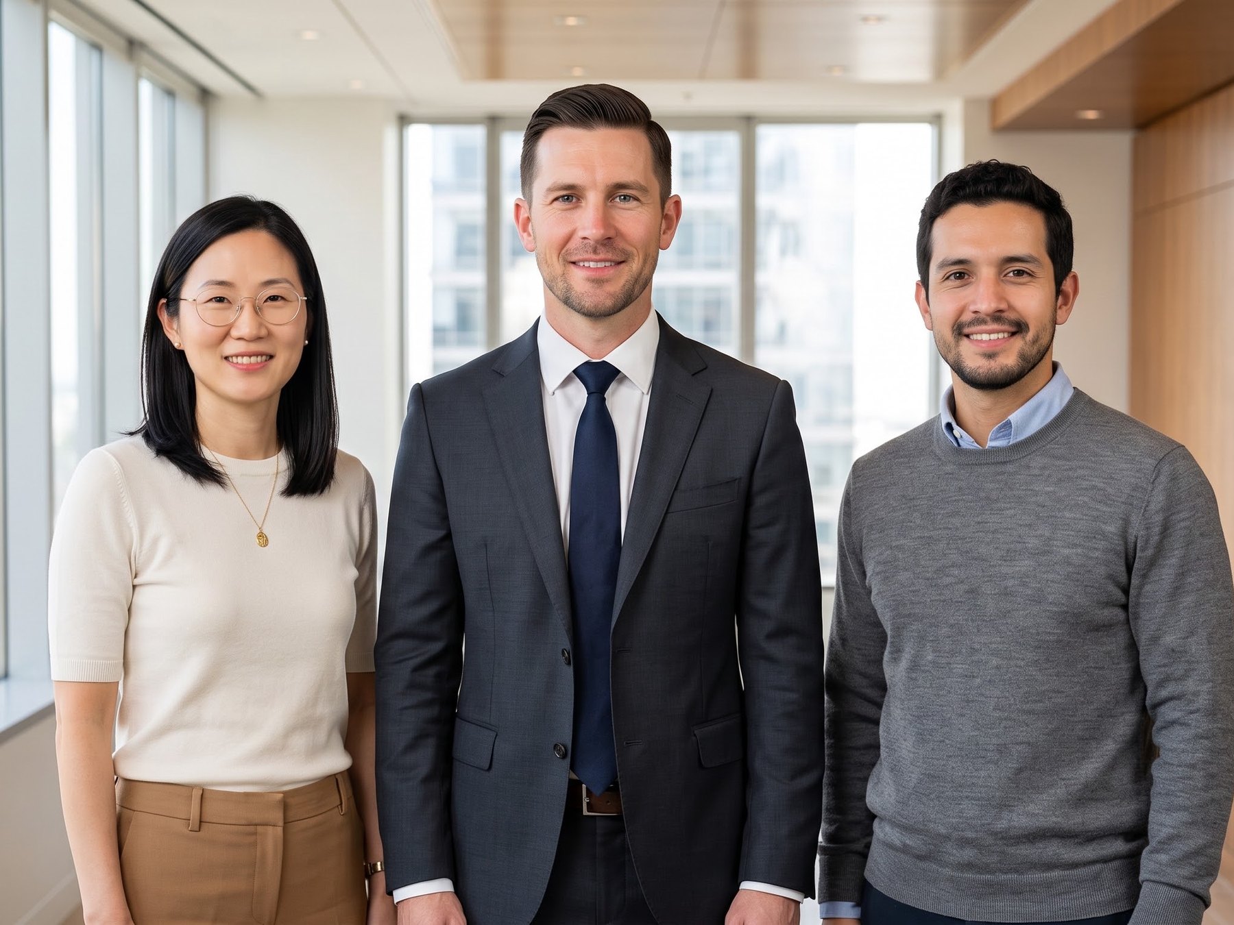 Grace Han, Garrett Lawson and Mateo Alvarez of Whitfield Crane Group
