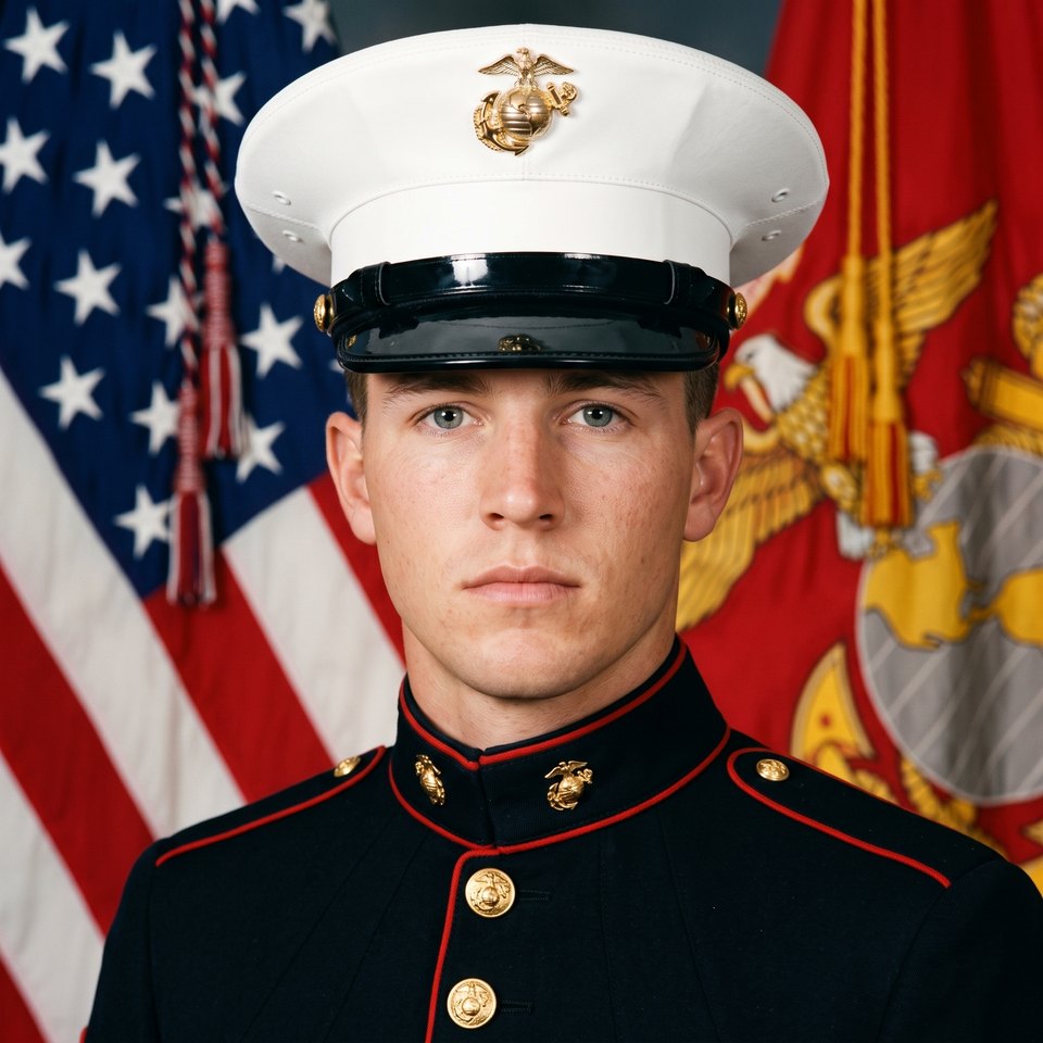 Garrett Lawson in United States Marine Corps dress blues